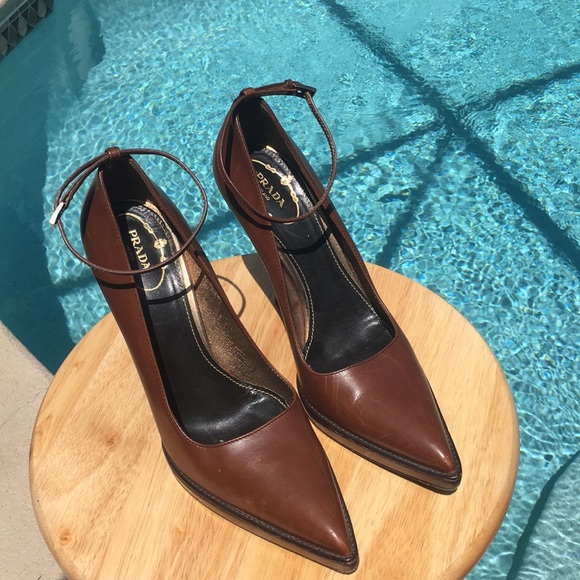 Prada Shoes - Prada Pointed Leather Pumps with Ankle Straps